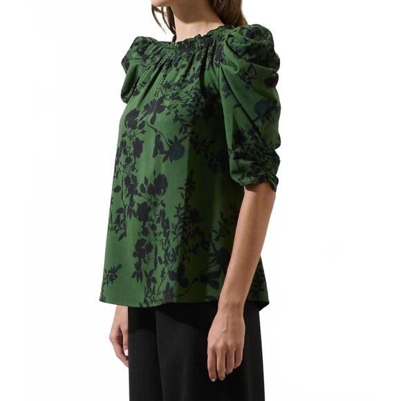 NEW SUGARLIPS floral drape sleeve top in emerald - Picture 4 of 5